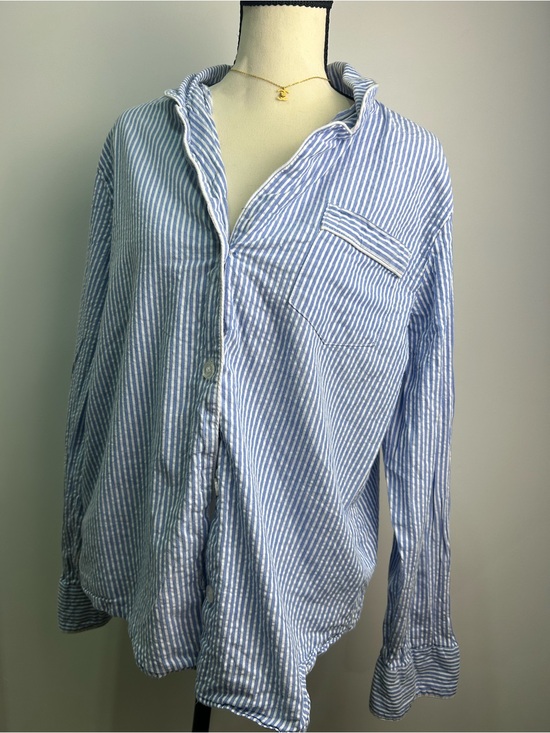 Petite Plume Other - 100% Cotton Petite Plume Striped Light Blue & White Relaxed Pajama Shirt